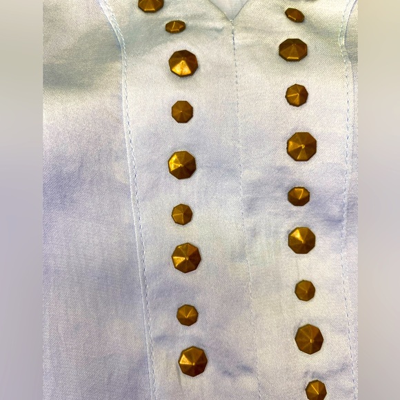 NWT Vince Camuto Satin Long Sleeve Embellished Blue Blouse Size M - Picture 11 of 11